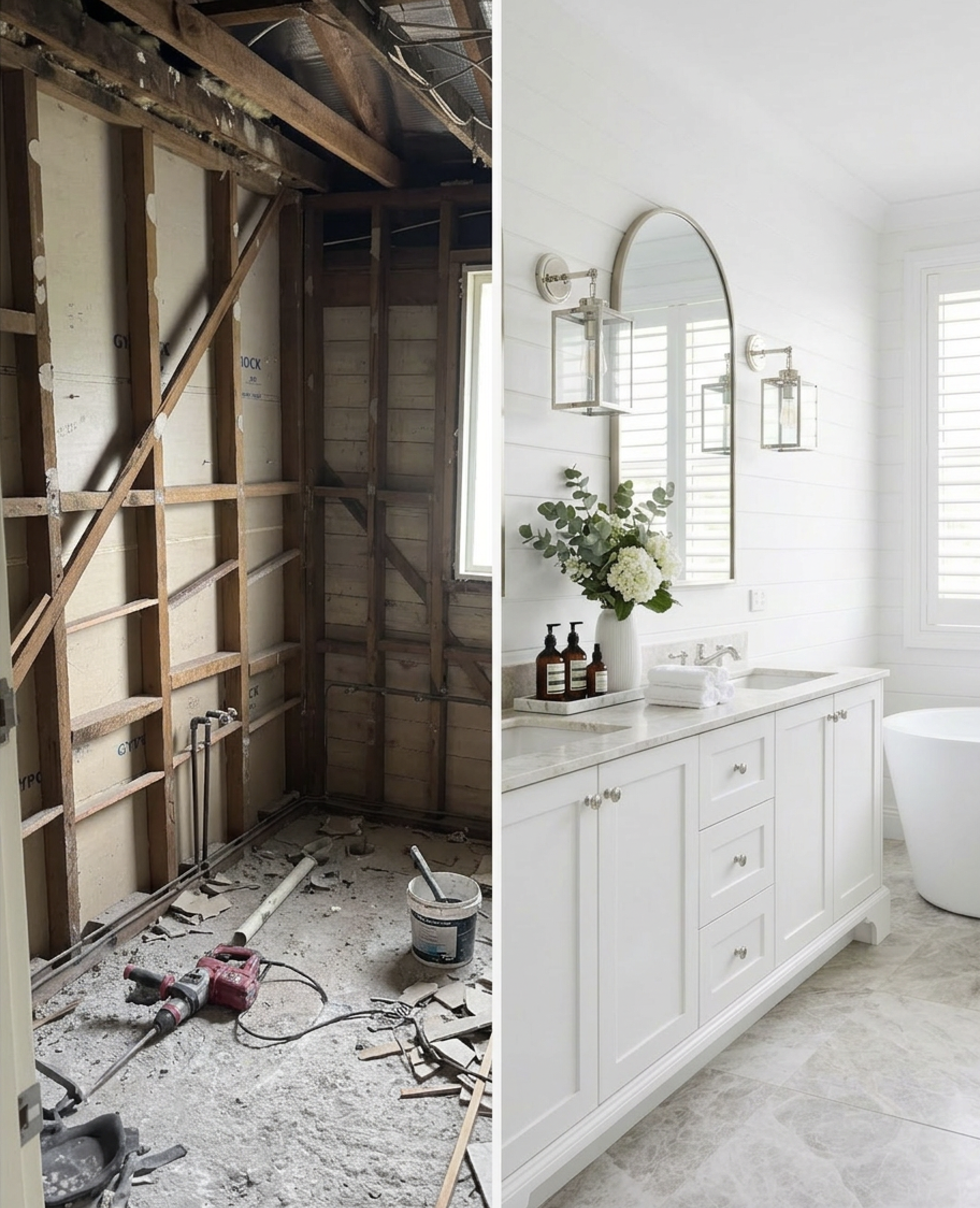 Bathroom renovation before and after Southern Highlands NSW — complete gut and rebuild