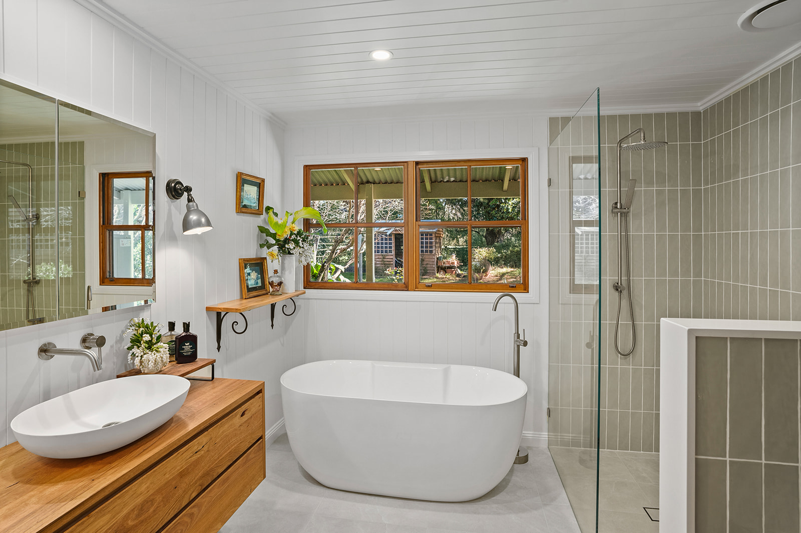 Bathroom renovation Southern Highlands — country timber vanity